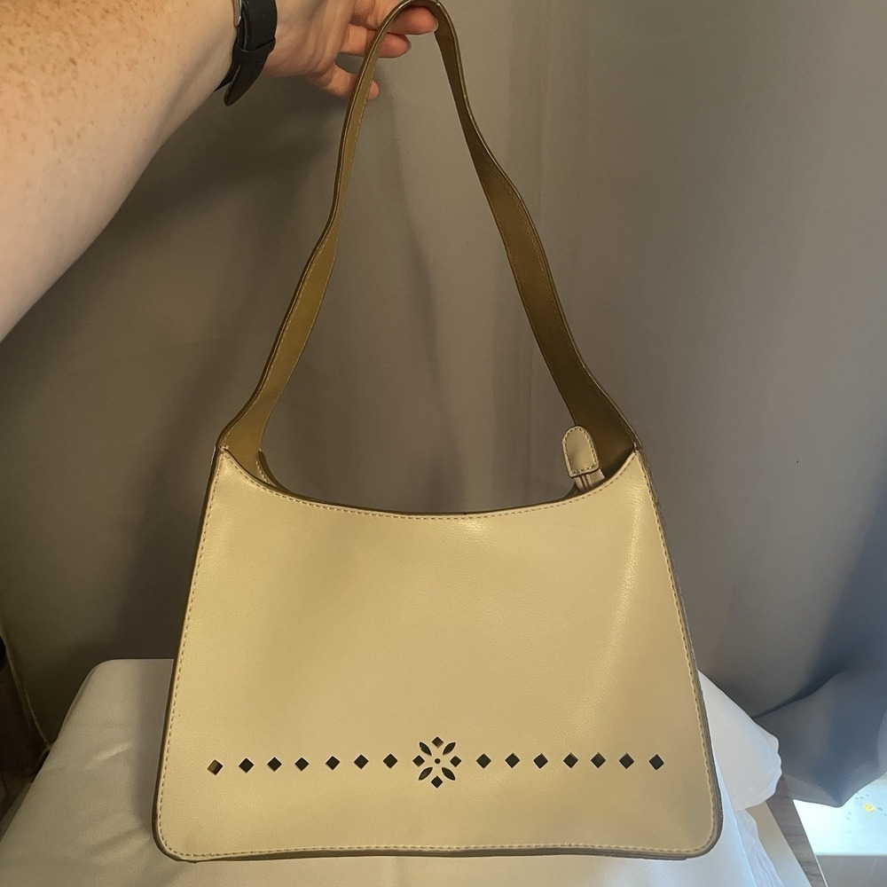 Mondani New York Ivory White Vegan Leather Laser Cut Hobo Bag Purse Shoulder Bag